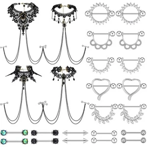 24 Pcs 14G Nipple Rings for Women and Piercing Bra Body Chain 316l Stainless ... - Picture 1 of 7