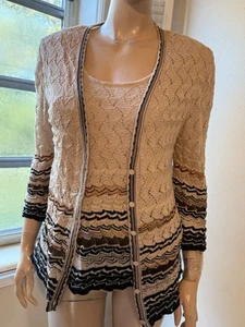 M MISSONI BEIGE SCHWARZ 2 TLG TOP CARDIGAN TWINSET GR. 42-44 - Bild 1 von 5