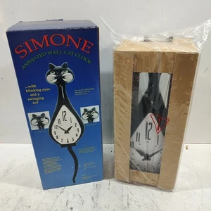 Simone Animated Wall Cat Clock Black Brand New Wagging Tail Blinking Eyes HTF - Picture 1 of 14