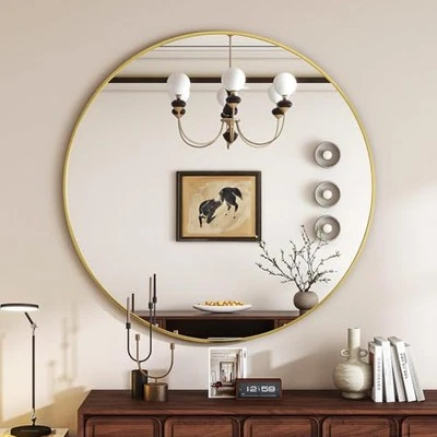 Espejo Redondo, Espejo de Baño 24 Pulgadas con Marco de Metal, Pared 24"L x 24"W Dorado Foto 1 de 4