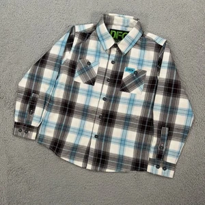 Dixxon Shirt Boys Youth Small Blue White Plaid Long Bay Flannel Pockets - Picture 1 of 10