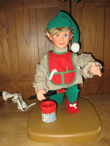 Vintage National Rennoc animierte Weihnachtselfe Spielzeugmacher Malerei sehr guter Zustand - Bild 1 von 9