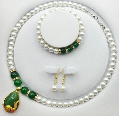 Precioso AAAA 7-8mm Real Perla Natural Collar Pendientes Pulsera Set Oro 14K Foto 1 de 4