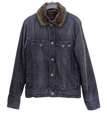 Chaqueta de pana American Eagle S azul marino imitación sherpa forrada camionero bombardero Foto 1 de 4