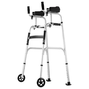 Folding Walking Frame with Armrest Pads 5" Solid Wheel Height Adjustable Walker - Picture 1 of 12