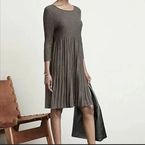 Eileen Fisher Wool Sweater Dress XS Pleated Minimalist Scoop Neck  Dark Gray - Picture 1 of 6