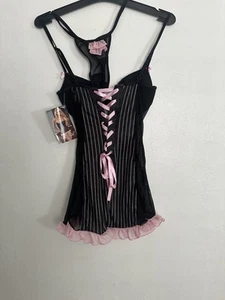 Y2K Dreamgirl Slip Dress Lingerie Pink Pinstripes Ruffle Lace Trim Goth Fairy Sm - Picture 1 of 4