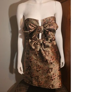 STORIA JD9066 Brown Floral Jacquard Sleeveless Dress Size Large Open Bow Front - Picture 1 of 10