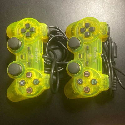 PS2 2 Controllers Skeleton Yellow Clear SCPH-10010 Dual Shock 2 OEM Tested - Image 1 of 3