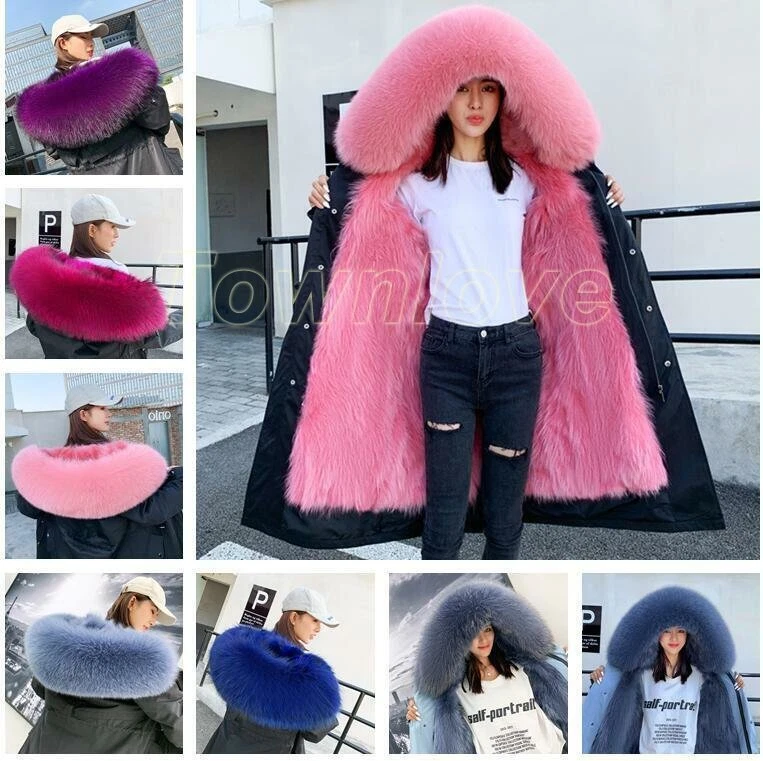 Abrigo chaqueta cálida Parkas de invierno forrada de piel de zorro real con capucha para mujer de lujo Foto 1 de 4