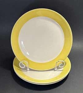 3 ~ RARE Sunny Yellow MEDALLION Sterling 10" Dinner Plates White Yellow Stripe - Picture 1 of 5