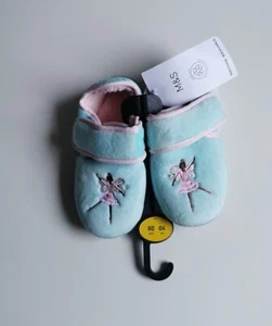 M&S Kinder Ballerina Riptape Hausschuhe, Größe 10, blau/rosa - Bild 1 von 5