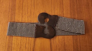 ANTHROPOLOGIE WOOD GLITTER/SEQUIN/BEADED STRETCH BELT SZ - S-M - Picture 1 of 2