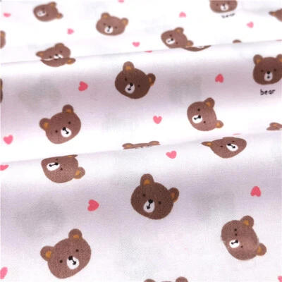 Cute Little Teddy Bears&Heart Blue Pink 100% Cotton Fabric Soft By The Half Yard - Image 1 of 4