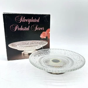 Silverplated Pedestal Server/Footed Flat Decorated Glass Plate - Picture 1 of 5