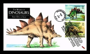 US COVER STEGOSAURUS WORLD OF DINOSAURS FDC COMBO DYNAMITE HAND COLORED - Picture 1 of 2
