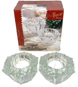 HOLIDAY Crystal Candleholders SET of 2 + White Votives by Home Trends NEW in Box - Picture 1 of 3