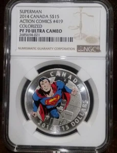 2014 NGC PF70 $15 Silver CANADA "SUPERMAN" Auction Comic #419 UC/Colorized - Picture 1 of 2