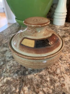 Studio Art Pottery stoneware jar with lid Black Beige Rust Colored Montana - Picture 1 of 7