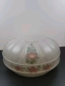 Antique Glass Reverse Painted Pink Rose Ceiling Light Fixture Dome Shade Frosted - Picture 1 of 7