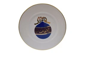 World Market Ornament Plate 7.75" Round Blue Purple Gold Trim Appetizer Dessert - Picture 1 of 2