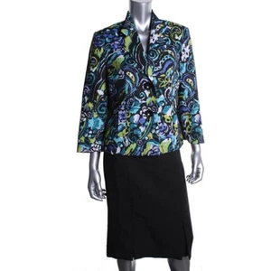Le Suit 2pcTuileries Multi Floral 3/4 Sleeves Jacket & Black Skirt Suit - NEW - Picture 1 of 1