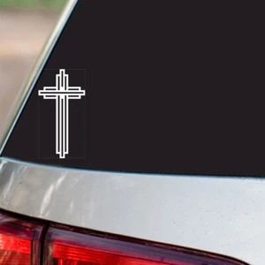 Christian Cross Sticker Jesus Religious S58 all chrome and regular vinyl colors - Picture 1 of 2