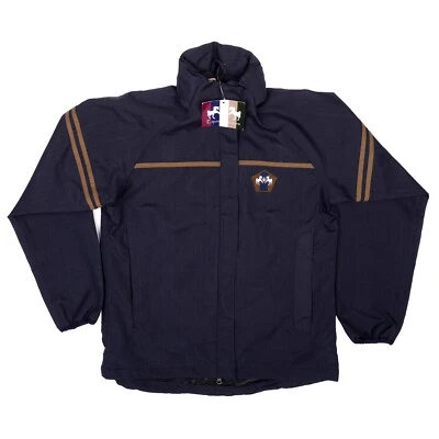 Jaqueta de fazenda Equine Couture nova com etiquetas com capuz retrátil azul marinho/azeitona feminina grande - Imagem 1 de 4