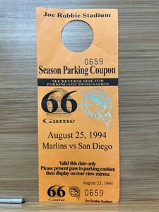 Florida Marlins vs San Diego August 25, 1994 Game 66 Season Parking Coupon - Picture 1 of 2