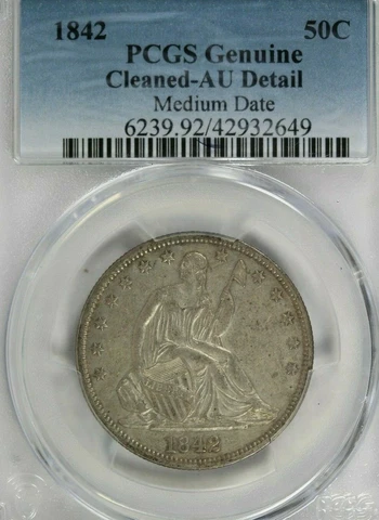 1842 Medium Date Seated Liberty Half Dollar : PCGS AU Details Cover