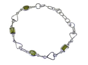 gorgeous Peridot 925 Solid Sterling Silver Green Bracelet Natural Designer US - Picture 1 of 1