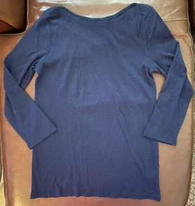 NEW!!! GAP SUPER SOFT BOATNECK Navy-Blue Tee T-Shirt 3/4-Slv Stretchy LARGE NWT - Picture 1 of 3