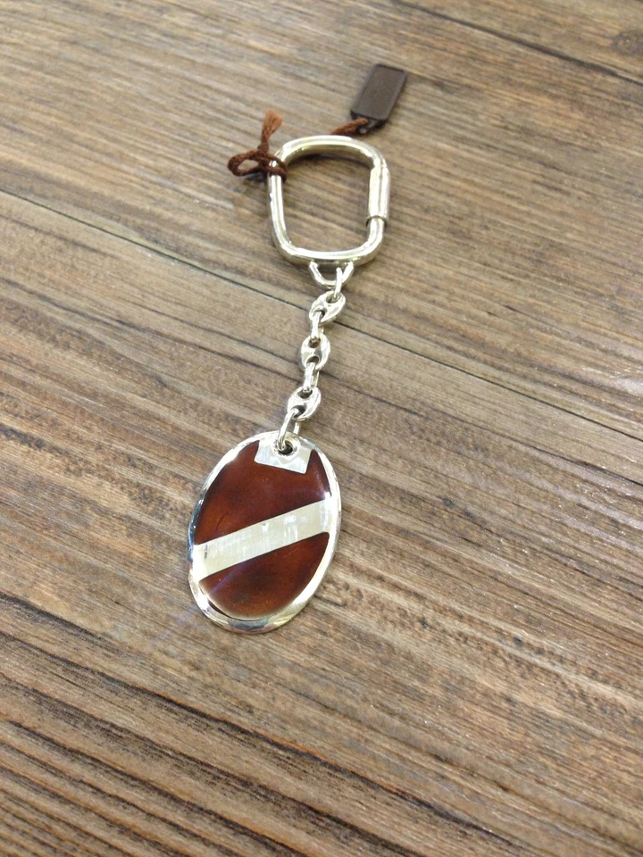 PORTACHIAVE PORTACHIAVI  ARGENTO 925 E SMALTO MARRONE "VINTAGE " CON INCISIONE  - Immagine 1 di 1