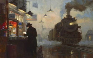 STEAM TRAIN LOCOMOTIVE PAINTING STYLE WALL ART COVER 30x20 Inch Canvas FRAMED - Picture 1 of 5