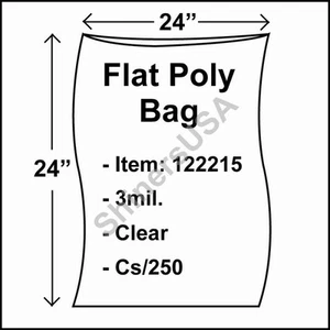 Flat Poly Plastic Bag 3-mil 24x24 cs/250 Clear Packaging Heat Seal FDA 122215 - Picture 1 of 1