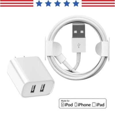 Cargador de pared rápido de doble puerto USB A y cable de 3/6 pies para iPhone 14 13 12 11 XS XR X Foto 1 de 4