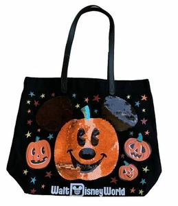 Disney Parks Walt Disney World Canvas Tote Bag Halloween Pumpkin Mickey Mouse - Picture 1 of 5