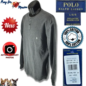 Polo Ralph Lauren L Grey Lightweight Waffle Long Sleeve 100% Cotton Henley P410R - Picture 1 of 9