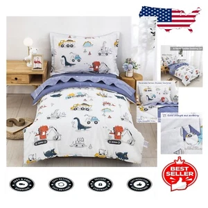 Ultra Soft 100% Cotton Dinosaur Cars Bedding Set for Toddlers - Machine Washable - Picture 1 of 9