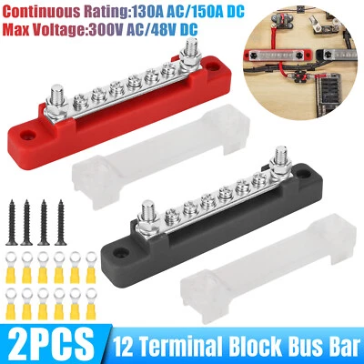 6 Way Power Distribution Bus Bar Terminal 150A Screws Battery Block for Car Boat - Image 1 of 4