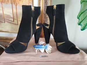 MIU MIU Cut Out Suede Bootie Sandal Shoe Peep Toe Blk/Gold ICONIC $1200 36.5 NIB - Picture 1 of 20