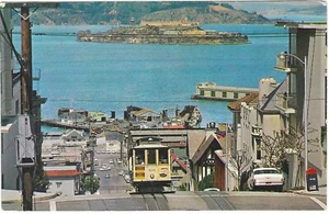 Vintage Kalifornien Chrom Postkarte Seilbahn San Francisco Hyde Alcatraz & Bay - Bild 1 von 2