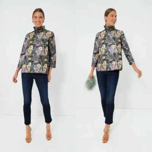 Tuckernuck NEW Midnight Primrose Jacquard Floral Monet Bow Blouse Size Medium - Picture 1 of 5