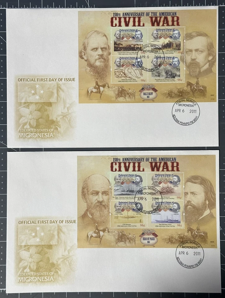 MICRONESIA 2010 2 FDC + Stamp Sheets U.S. Civil War 150th Anniversary - SC 921-2 - Image 1 of 1