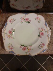 B A J & Sons Grafton Bone China cake plate pink floral pattern