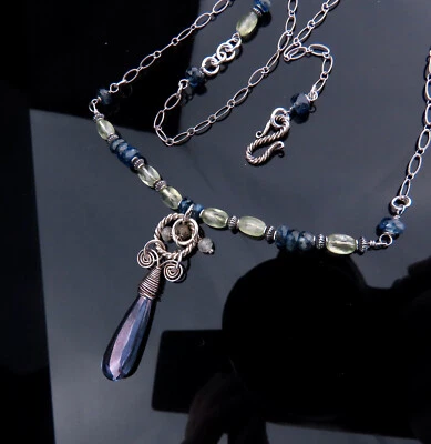 Collar colgante y cadena de cuarzo azul verde cianita plata ligeramente agrupado Foto 1 de 4