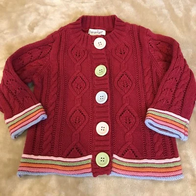SAVANNAH  Cardigan Sweater Red Multi-Color Accent Buttons Toddler Girls 12 Mos - Image 1 of 4