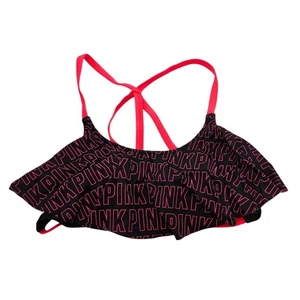 PINK by Victorias Secret Womens Sz M Bikini Swimsuit Top Ruffled Black Pink - Picture 1 of 4