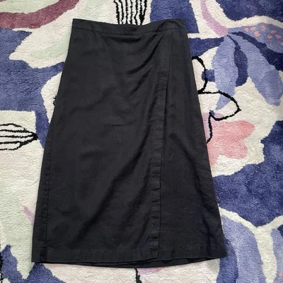 Eileen Fisher 100% Lino Negro Imitación Abrigo Midi Falda Mujer XS (también se ajusta a más grande) Foto 1 de 4