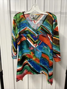Anthony Richards Damen Gr. L Mehrfarbig Abstrakt 3/4 Arm Stretch Strick Top - Bild 1 von 7